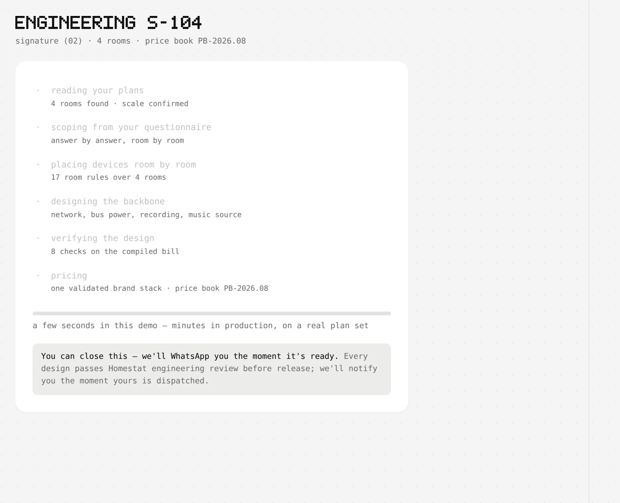 The run screen: reading the plans, scoping, placing devices, designing the backbone, verifying and pricing